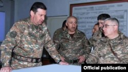 Nagorno-Karabakh -- Major-General Jalal Harutiunian (L) at a staff exercise in Stepanakert, February 20, 2020.