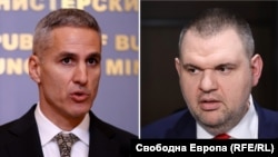 Колаж със снимки на служебния премиер Андрей Гюров и санкционирания за корупция лидер на ДПС Делян Пеевски
