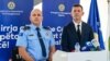 Drejtor i Agjencisë së Menaxhimit të Emergjencave, Genc Metaj (djathtas) dhe nënkoloneli i Policisë së Kosovës, Jeton Rexhepi, në konferencë për shtyp, Prishtinë, 13 gusht.