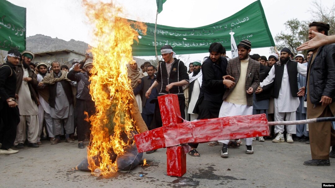 Afghan demonstrators shout anti-U.S. slogans during a demonstration in Jalalabad Province on March 13.