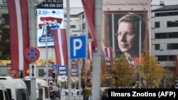 Election posters in Riga are draped in Riga as Latvians went to the polls on October 6. 