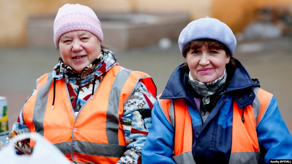 Street cleaners in Kazan, the capital of the Russian republic of Tatarstan