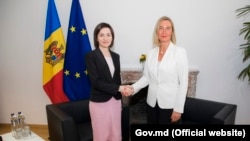 Şefa politicii externe a UE Federica Mogherini şi prim-ministra de la Chişinău Maia Sandu. Bruxelles, 30 septembrie 2019