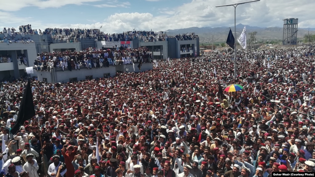 FILE: Some 100,000 protesters participated in a Pashtun Tahafuz Movement (PTM) protest in Miran Shah, the administrative headquarters of North Waziristan on April 14.