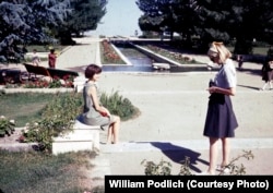 Jan Podlich (left) and Peg Podlich at Paghman Gardens in Kabul. Then a lush oasis, today the gardens no longer exist.