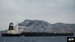 A picture shows supertanker Grace 1 suspected of carrying crude oil to Syria in violation of EU sanctions after it was detained off the coast of Gibraltar on July 6, 2019.