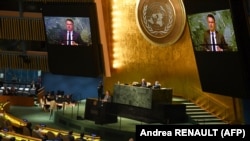 USA – Украинскиот амбасадор во ОН Серхиј Кислица за време на говорот на вонредниот состанок на Генералното собрание на ОН, на кој тој ја нарече Русија „терористичка држава“. Њујорк, 10 октомври 2022 година