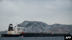 A picture shows supertanker Grace 1 suspected of carrying crude oil to Syria in violation of EU sanctions after it was detained off the coast of Gibraltar on July 6, 2019.