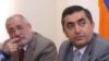 Armenian Revolutionary Federation leaders Vahan Hovannisian, left, and Armen Rustamian hold a news conference in 2007.