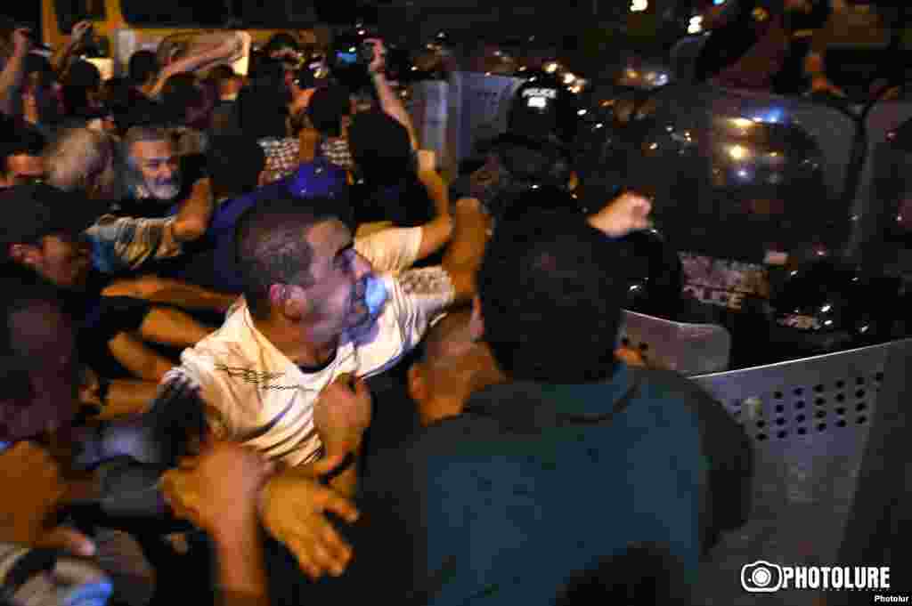 Clashes between policemen and protesting people took place during the protest action in support of initiators of occupation of the police station in Erebuni district in Yerevan, Armenia, 20 Jul, 2016