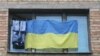 Ukraine -- natioanl flag in the hostel window (croped), Kyiv, 02May2009 