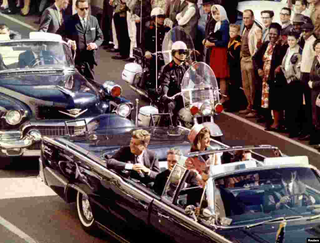 President John F. Kennedy and his wife Jacqueline with Texas Governor John Connally and his wife Nellie shortly before the assassination. Connally was critically wounded but survived.