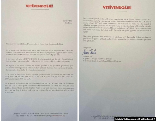 Letra e Kurtit për Abdixhikun, më 5 maj 2025.