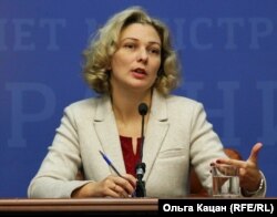 Мовний омбудсмен УкраїниТетяна Монахова під час пресконференції в Києві, 10 грудня 2019 року