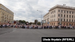 Belarus - A column of workers of the Minsk Tractor Plant moves to the center of Minsk, August 14, 2020