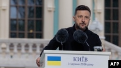 Ukrainian President Volodymyr Zelenskyy at a press conference in Kyiv on June 3 