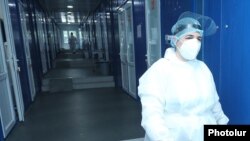 Armenia -- Medics clad in protective suits at Yerevan's Nork Hospital for Infectious Diseases treating coronavirus patients, June 5, 2020.