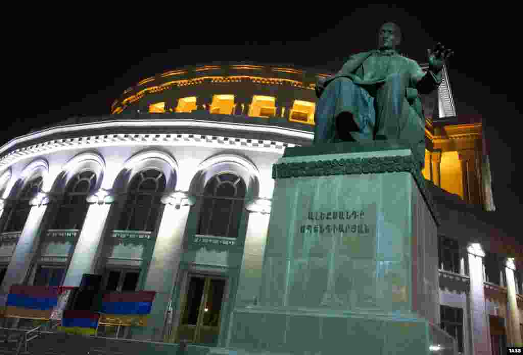 A monument to the composer and conductor Alexander Spendiarov, who died in Yerevan, outside the Spendiarov Theater of Opera and Ballet.