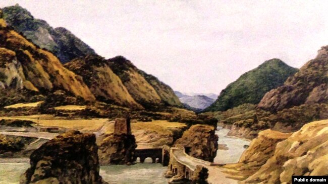 A painting of the bridge as it appeared in 1832. It was rebuilt in 1841.