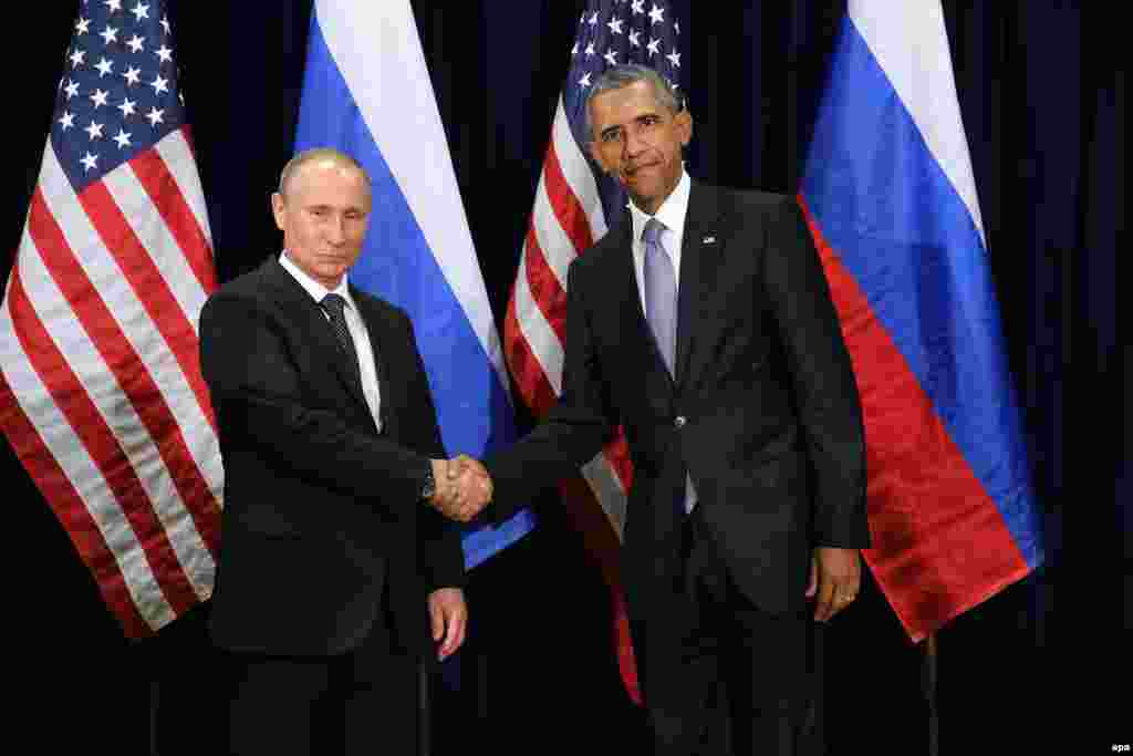 U.S. President Barack Obama and his Russian counterpart, Vladimir Putin, shake hands ahead of a bilateral meeting on the sidelines of the UN General Assembly in New York on September 28. (epa/Chip Somodevilla)