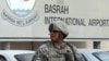 A U.S. soldier stands guard at the Basra International Airport.