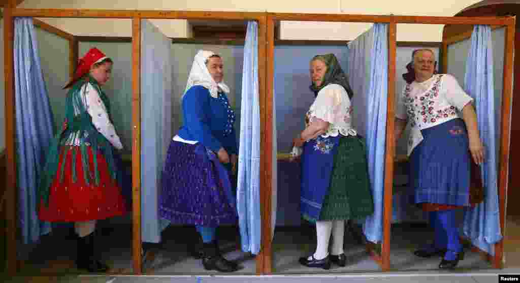 Hungarian women vote in Veresegyhaza, near Budapest, in parliamentary elections on April 6 that gave Prime Minister Viktor Orban another four years in office. (Laszlo Balogh, Reuters)