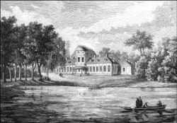 Палац Храптовічаў у Шчорсах. Гравюра з малюнка Н.Орды