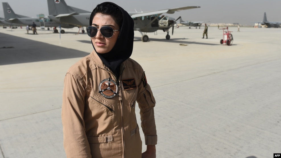 Afghan Air Force Captain Niloofar Rahmani before she sought asylum in the United States.