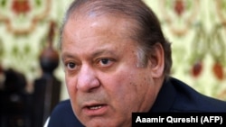 Pakistani ousted prime minister Nawaz Sharif speaks during a press in Islamabad on September 26.