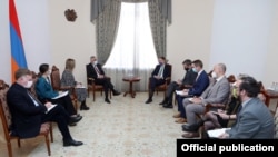 Armenia -- Armenian Deputy Prime Minister Mher Grigorian meets with Toivo Klaar, the European Union’s special representative for the South Caucasus, Yerevan, February 23, 2021.