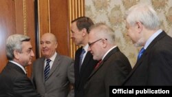 Armenia -- President Serzh Sarkisian (L) meets with the visiting co-chairs of the OSCE Minsk Group, 16Mar2011.