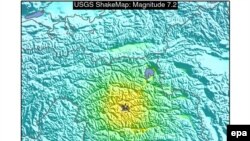 Карта очага землетрясения, опубликованная Геологической службой США.