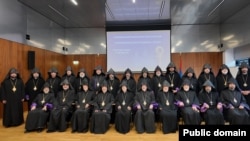 Armenia- Armenian bishops pose for a photograph after an emergency meeting in Sankt Polten, February 19, 2026.