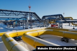 Gas pipelines at the Atamanskaya compressor station, part of Gazprom's Power of Siberia project, outside the Far Eastern town of Svobodny in the Amur region in November 2019