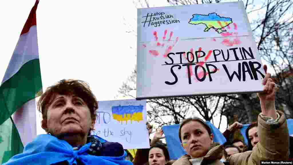 An anti-war protest in Budapest on February 26.