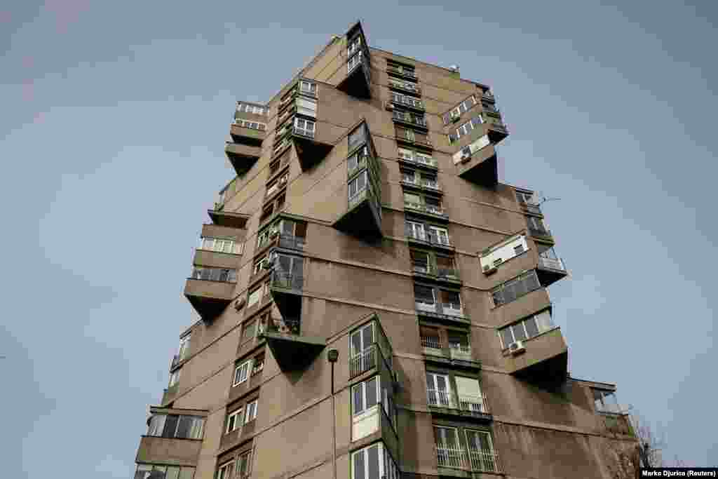 The Karaburma Housing Tower in Belgrade, which is also known as the &ldquo;Toblerone building,&rdquo; was built in 1963. The apartment block is one of several landmarks in the former Yugoslav capital built in the brutalist architectural style.