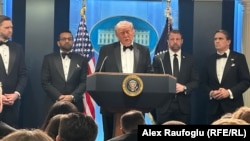 US President Donald Trump speaks at a news conference after a shooting in Washington DC at an event he was attending.