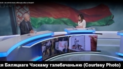 Скрыншот інтэрвію нобэлеўскага ляўрэата Алеся Бяляцкага Чэскаму тэлебачаньню. 