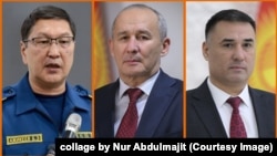 Кызматтан алынган министрлер Бообек Ажикеев, Медер Машиев жана Абсаттар Сыргабаев. 