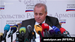 Armenia- Russian Ambassador to Armenia Sergey Kopyrkin speaks at a news conference in Yerevan, Jun 11, 2019.