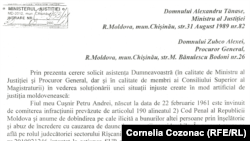 Scrisoarea lui Andrei Cușnir adresată ministrului justiției