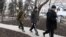 Ukrainian prisoners of war being led by pro-Russian rebels in the eastern region of Donetsk on February 18