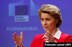 Президент Єврокомісії Урзула фон дер Лаєн оголошує фінансовий пакет на боротьбу з коронавірусом. Брюссель, 2 квітня 2020 року