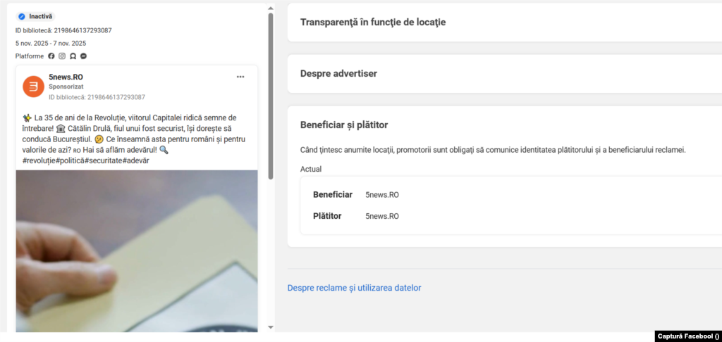 Postare plătită 5news.ro împotriva lui Cătălin Drulă.
