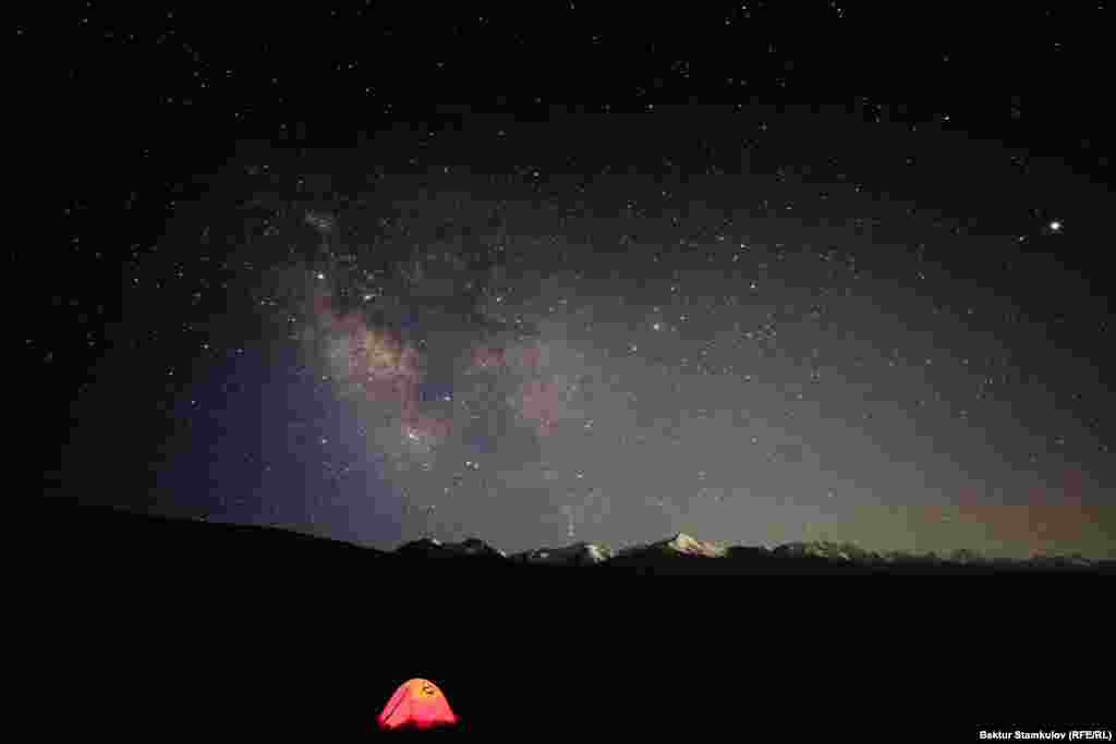 A starry night in the mountains near Kyrgyzstan's Kol-Suu Lake in Naryn Province on July 18. (Bektur Stamkulov, RFE/RL)