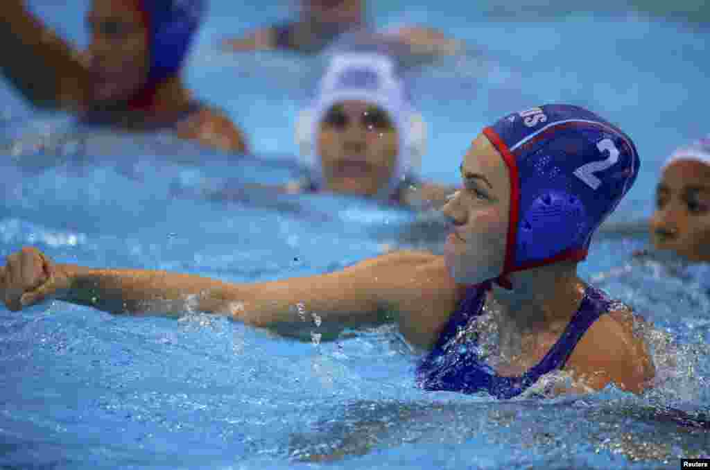 Nadezhda Glyzina of Russia reacts during during her country&#39;s bronze medal match with Hungary in women&#39;s water polo. Russia eventually won the medal courtesy of a penalty shootout.&nbsp;