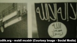 Uzbekistan - flag of ISID hanged on the bridge in Yunusobod district of Tashkent city