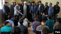 A group of protest detainees paraded in front of officials in Iran on November 23, 2019