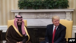 US President Donald Trump and Saudi Deputy Crown Prince Mohammed bin Salman speak to the media in the Oval Office at the White House in Washington, DC, on March 14, 2017