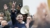 UKRAINE -- Georgian former President Mikheil Saakashvili flashes a victory sign. December 5, 2017. 